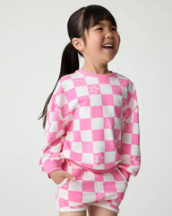 Cheery Checks Pink Drop Shoulder Crewneck