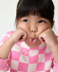 Cheery Checks Pink Drop Shoulder Crewneck