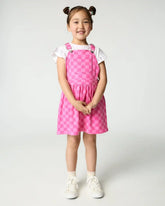 Sweet Raspberry Checks Skirt Overall Dress