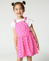Sweet Raspberry Checks Skirt Overall Dress