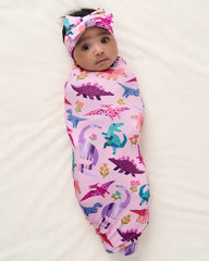 Roar & Explore Pink Swaddle & Luxe Bow Headband Set