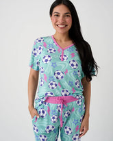 Aqua Soccer Stars Women's Short Sleeve Pajama Top