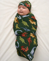 Roar & Explore Green Swaddle & Beanie Set