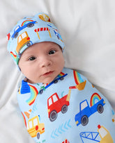 Rainbow Trucks Swaddle & Beanie Set