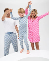 Dusk Blue Checks Two-Piece Pajama Set