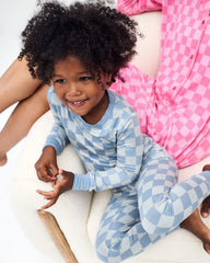 Dusk Blue Checks Two-Piece Pajama Set