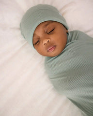 Willow Ribbed Swaddle & Infant Beanie Set