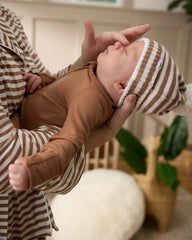 Chestnut Brown Stripe Sweater Beanie Hat