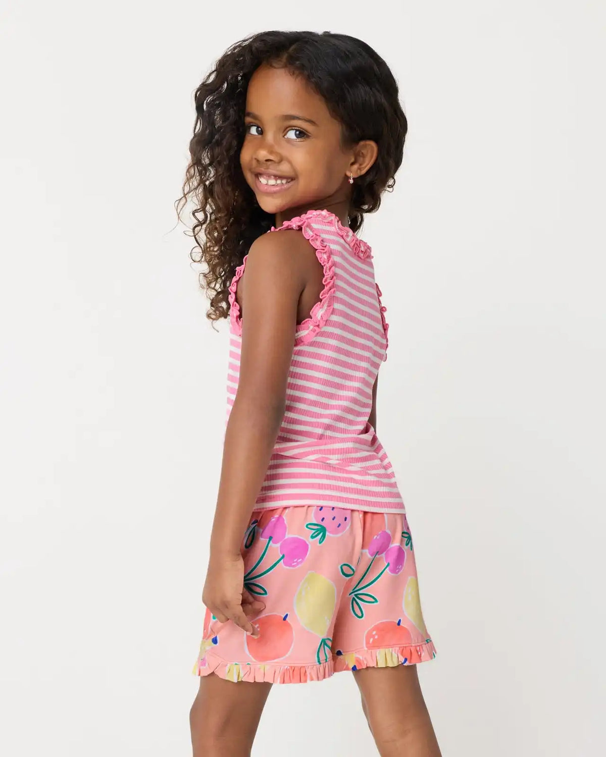 Sweet Pink Stripe Ribbed Ruffle Tank
