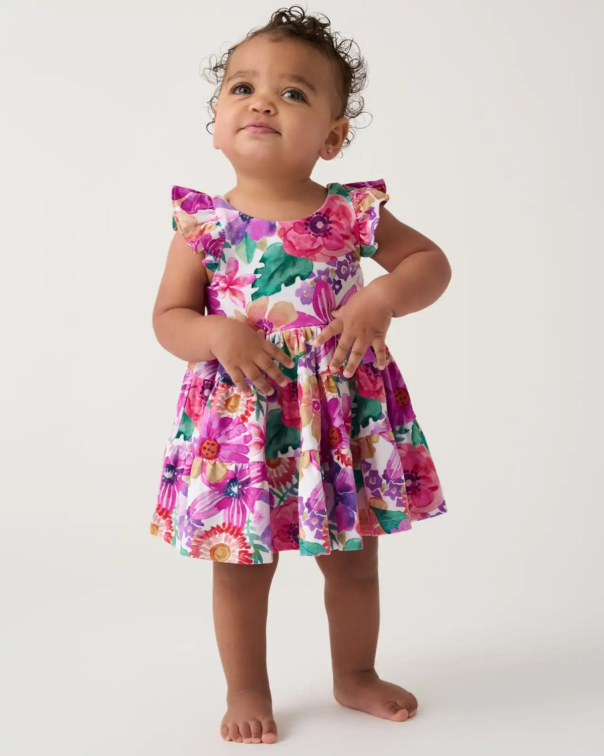 Hibiscus Blooms Tiered Flutter Dress with Bloomer