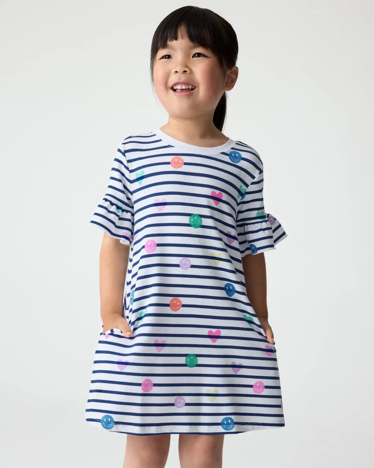 Smiley Stripes Ruffled Shift Dress