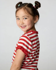 Red Ember Stripe Ribbed Ruffle Tee