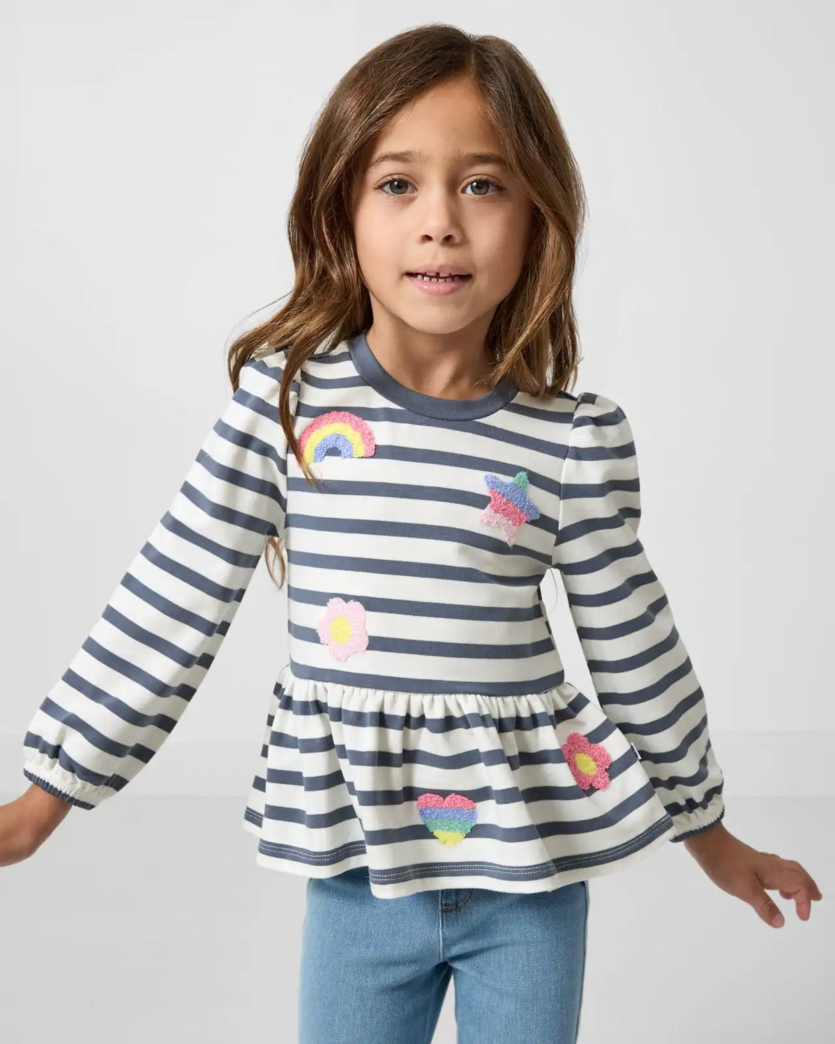 Hazy Blue Stripe Puff Sleeve Peplum Tee