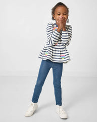 Hazy Blue Stripe Puff Sleeve Peplum Tee