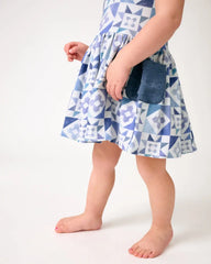 Patchwork Indigo Patch Pocket Dress with Bloomer