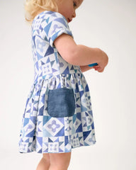Patchwork Indigo Patch Pocket Dress with Bloomer