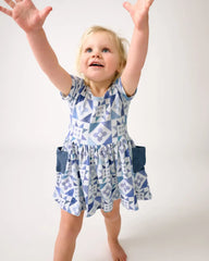Patchwork Indigo Patch Pocket Dress with Bloomer