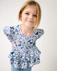 Patchwork Indigo Ribbed Peplum Tee
