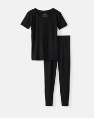 Black Two-Piece Short Sleeve Pajama Set