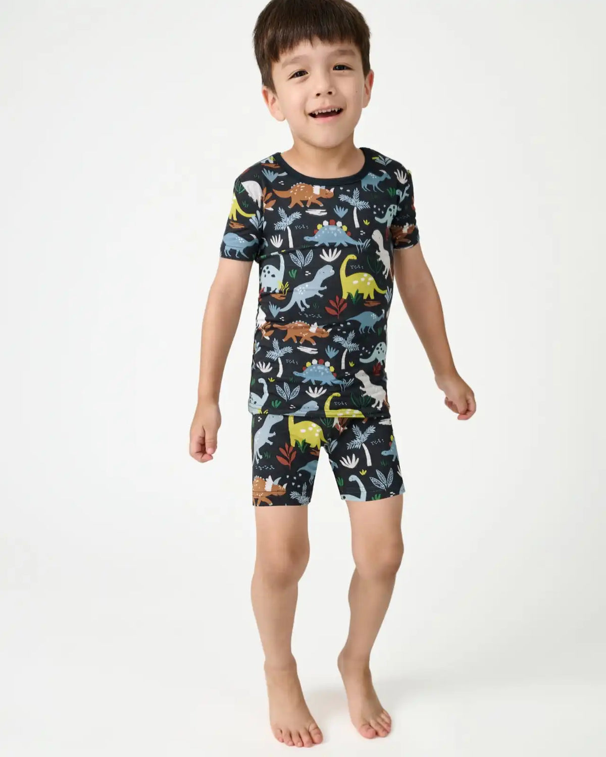 Navy Jurassic Jungle Two-Piece Short Sleeve & Shorts Pajama Set