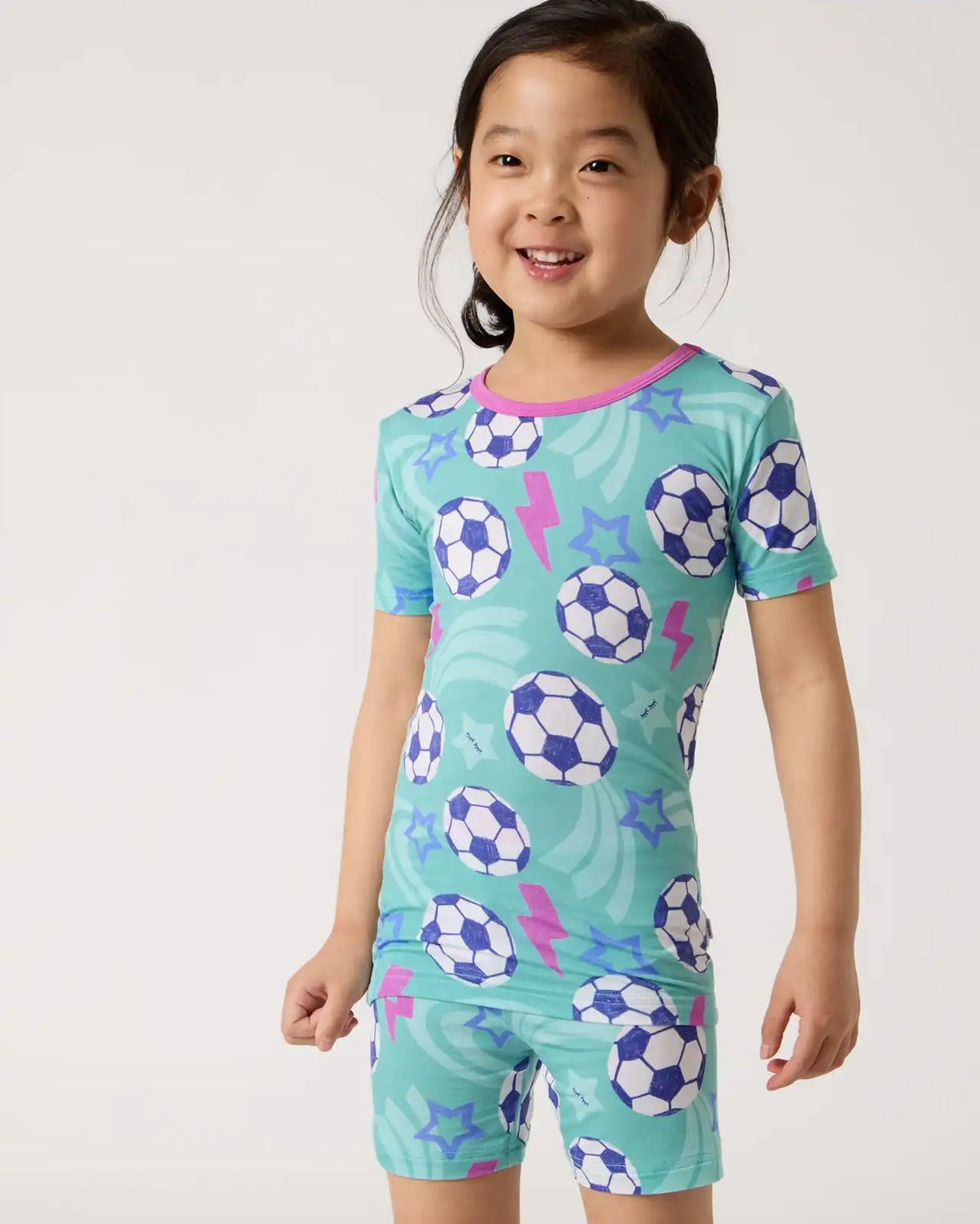 Aqua Soccer Stars Two-Piece Short Sleeve & Shorts Pajama Set