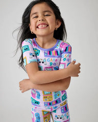Purple Game On Two-Piece Short Sleeve & Shorts Pajama Set