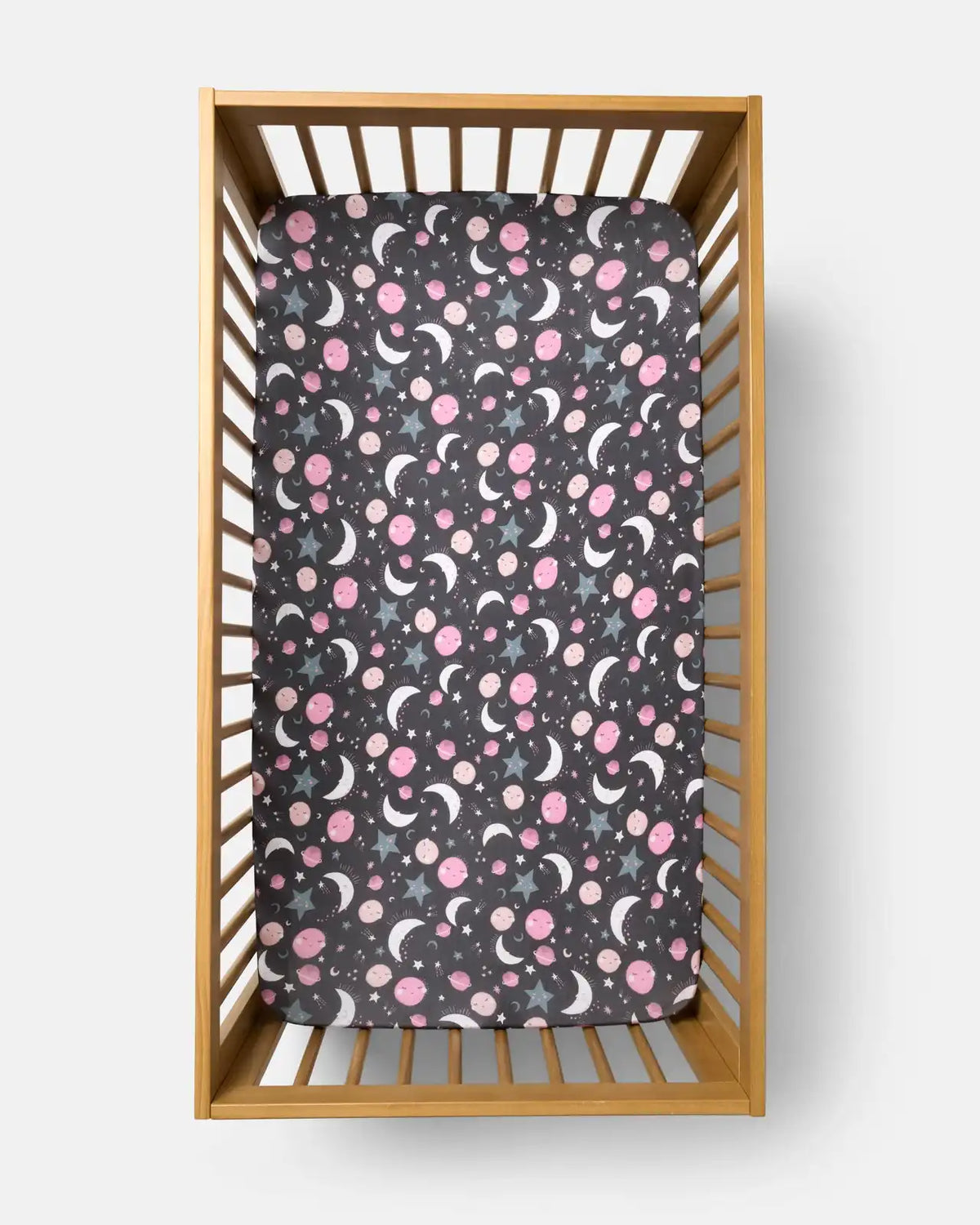 Pink To the Moon & Back Fitted Crib Sheet