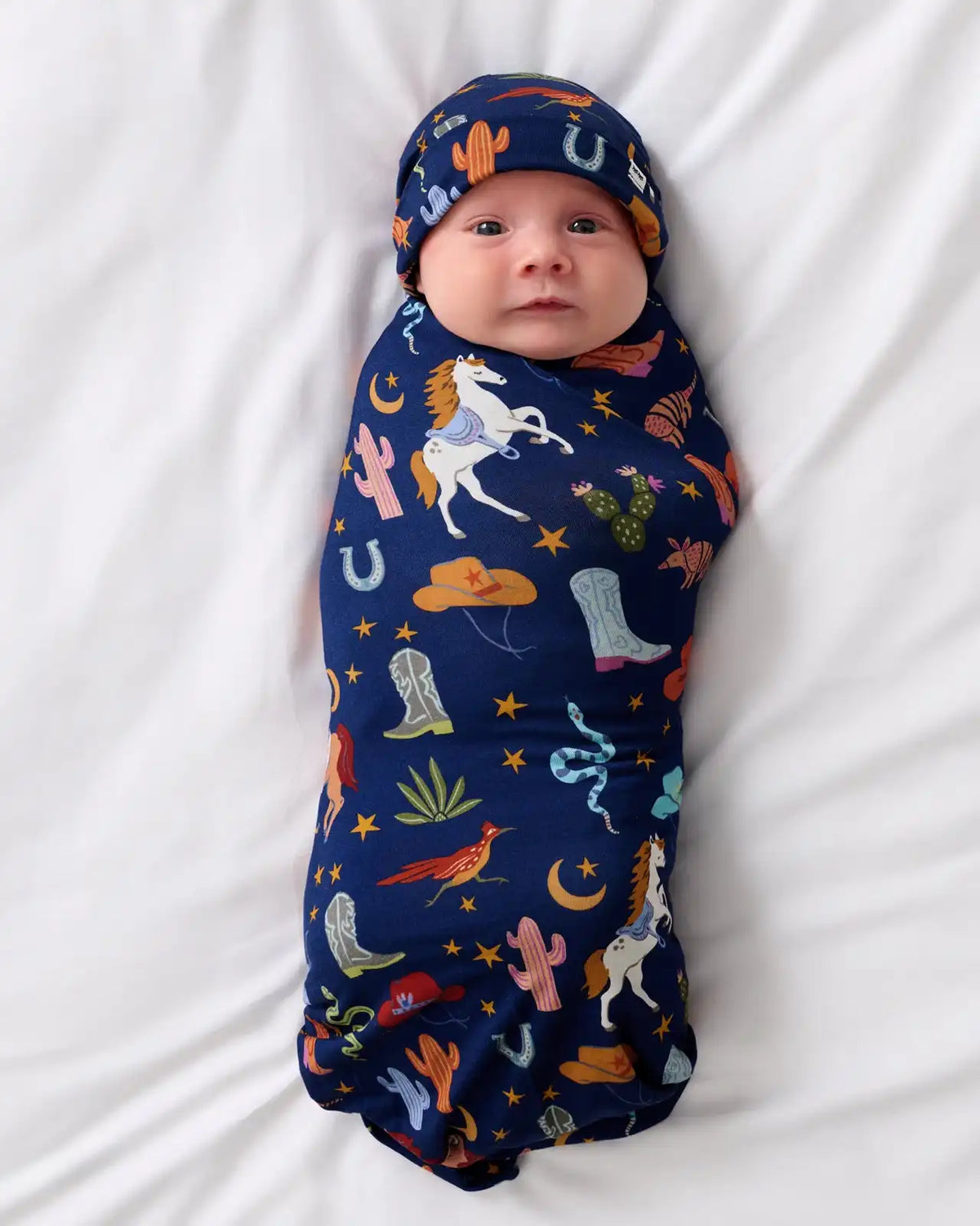 Blue Rancher Roundup Swaddle & Beanie Set
