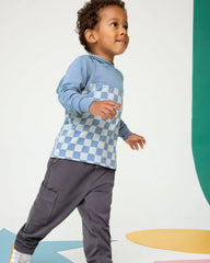 Dusk Blue Checks Relaxed Hooded Tee