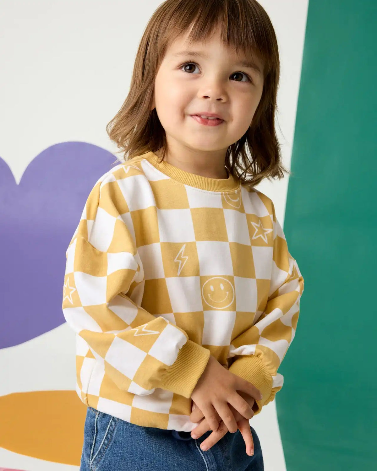 Cheery Checks Drop Shoulder Crewneck