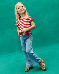Red Ember Stripe Ribbed Ruffle Tee