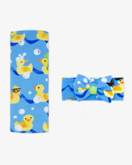 Splish Splash Swaddle & Luxe Bow Headband Set