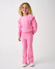 Sweet Pink Ribbed Flutter Crewneck